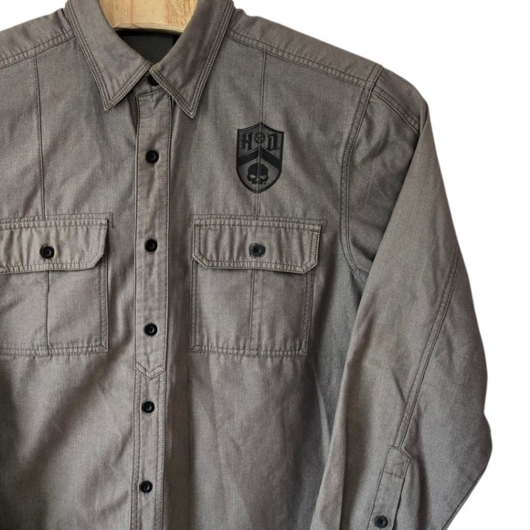 Harley Davidson Genuine Motor Clothes Gray Long Sleeve Button Down Shirt - Picture 1 of 10